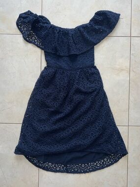 Abercrombie & Fitch Navy Blue Eyelet Smocked Dress